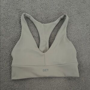 SET Active Gray Sports Bra Racerback V-Neck